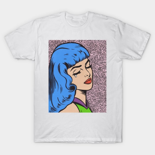 Blue Bangs Crying Comic Girl T-Shirt by turddemon